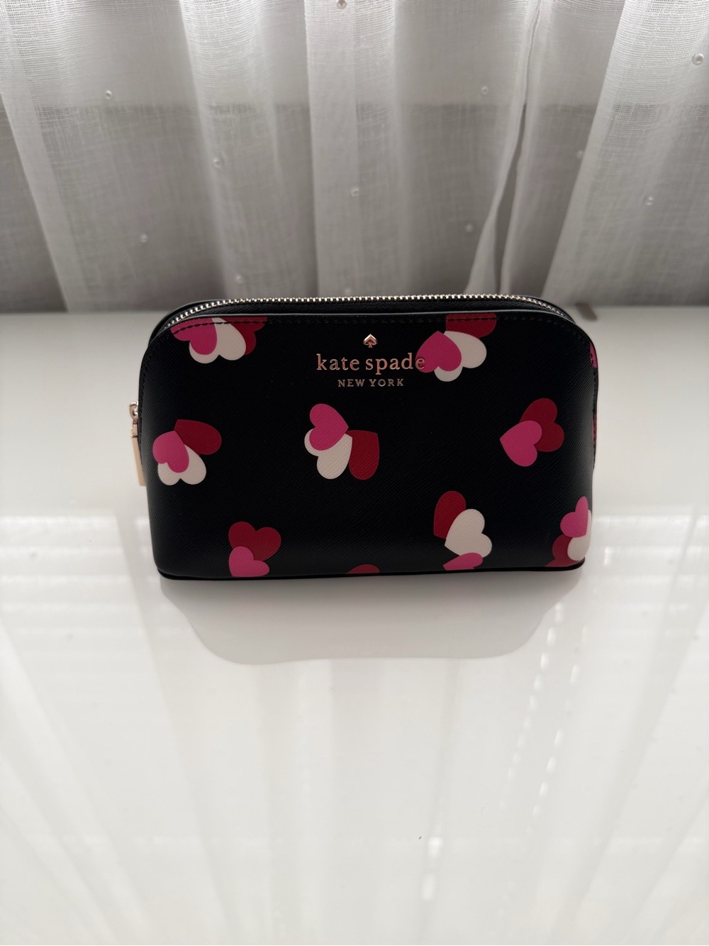 Kate Spade Black Heart-Print Cosmetic Pouch